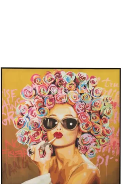J-LINE Kader graffiti vrouw met rode lippen wanddecoratie