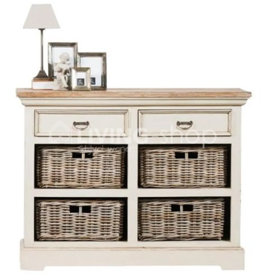 TIMELESS LIVING Kast met rotan manden oud crème