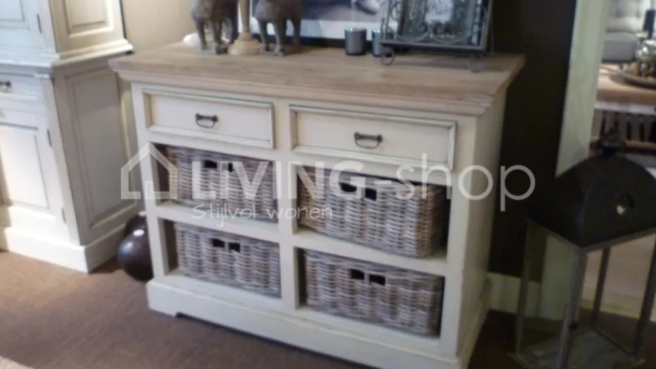 TIMELESS LIVING Kast met rotan manden oud crème