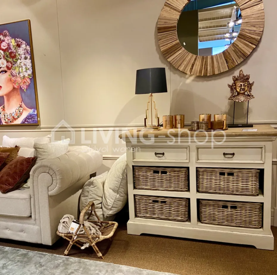 TIMELESS LIVING Kast met rotan manden oud crème