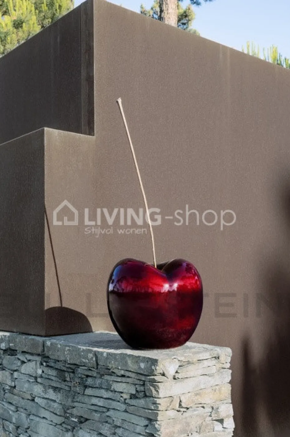 BULL&STEIN Kers tuinbeeld bordeaux porselein + houten steel