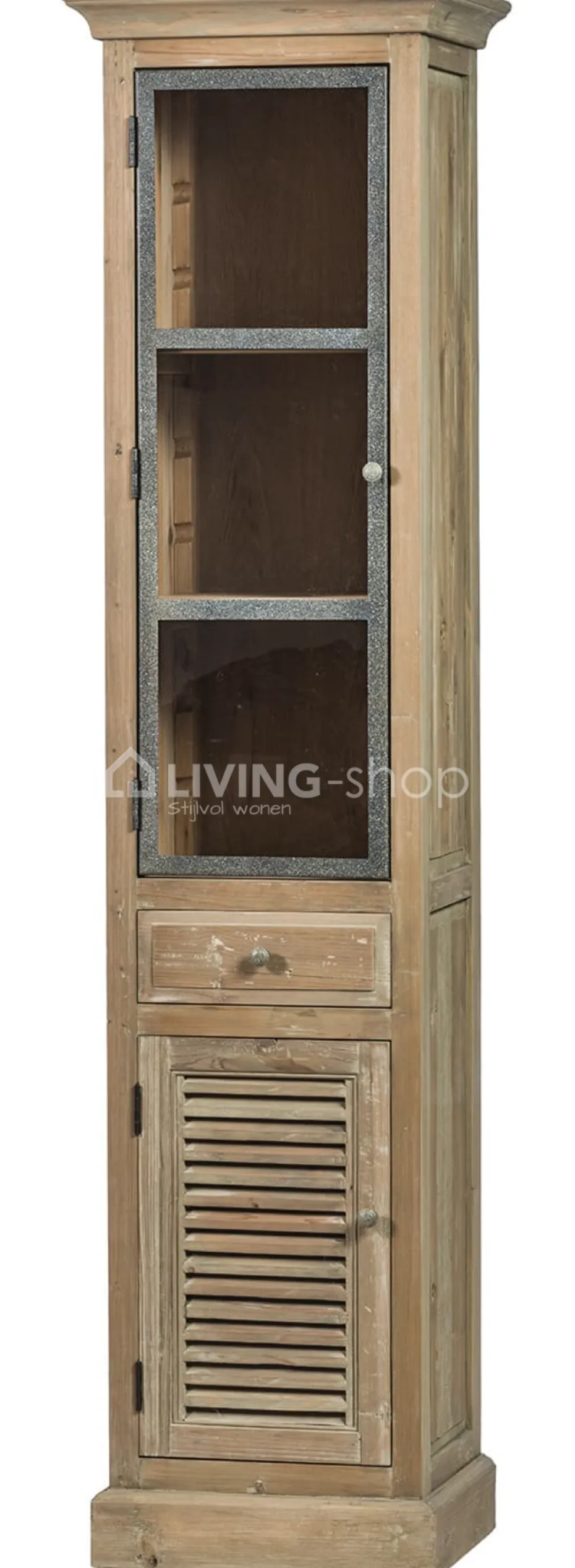 TIMELESS LIVING Landelijk badkamermeubel kolomkast met metalen frame vitrinedeur
