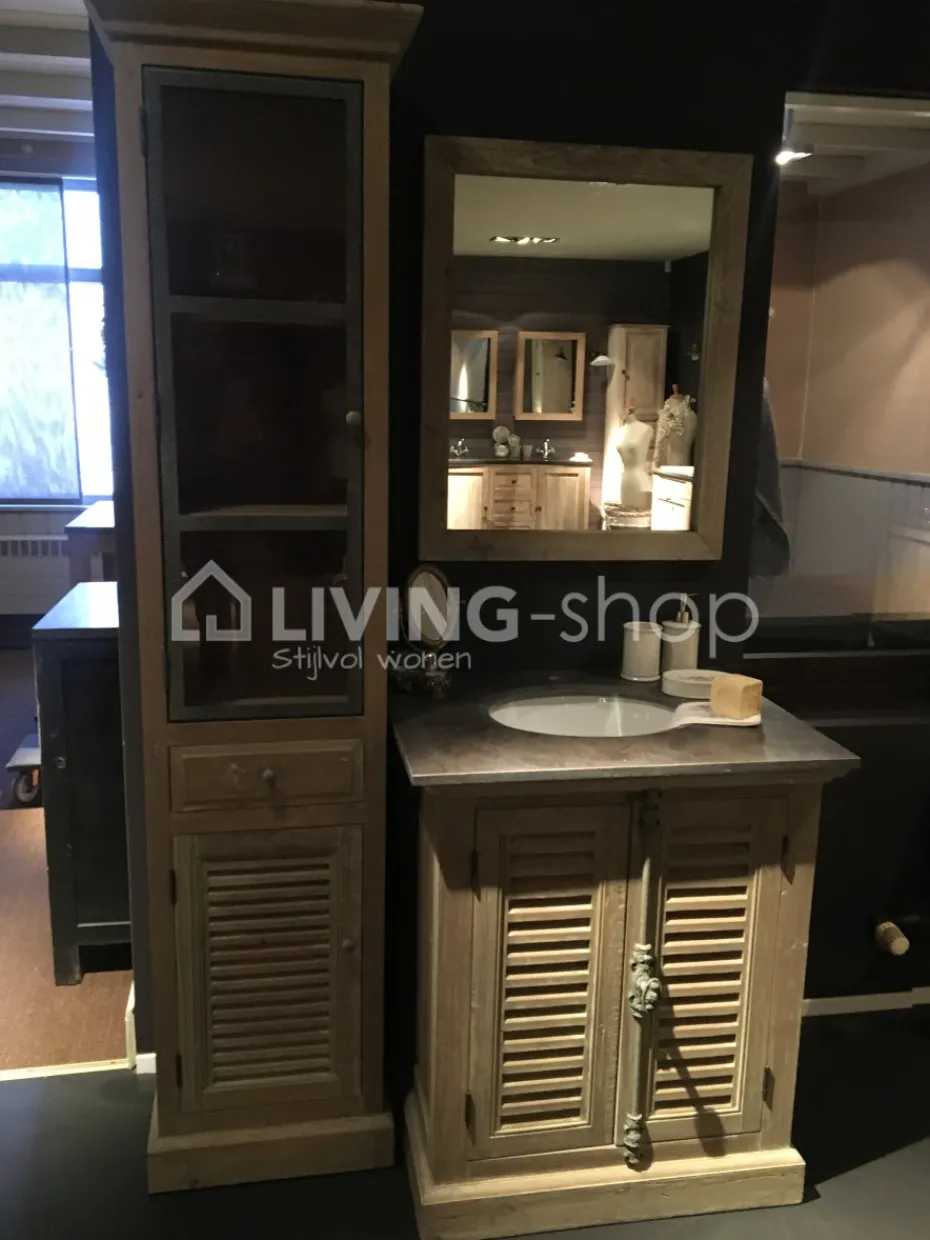 TIMELESS LIVING Landelijk badkamermeubel kolomkast met metalen frame vitrinedeur