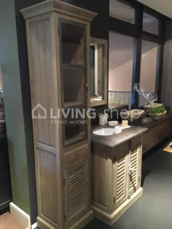 TIMELESS LIVING Landelijk badkamermeubel kolomkast met metalen frame vitrinedeur