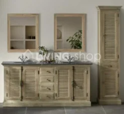 TIMELESS LIVING Landelijk badkamermeubel louvredeuren met natuursteen en 2 lavabo's