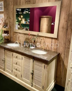 TIMELESS LIVING Landelijk badkamermeubel louvredeuren met natuursteen en 2 lavabo's