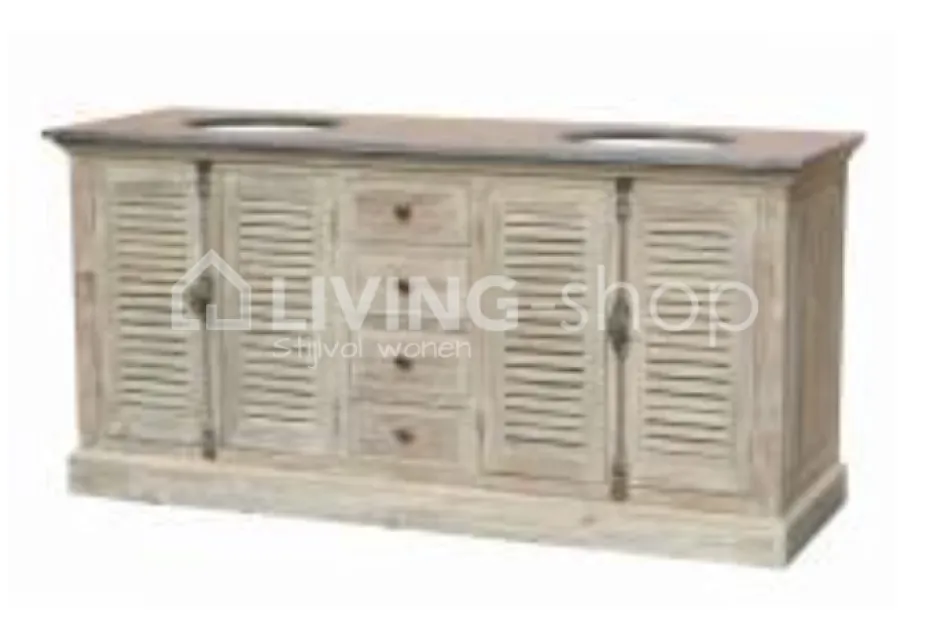 TIMELESS LIVING Landelijk badkamermeubel louvredeuren met natuursteen en 2 lavabo's