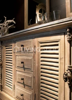TIMELESS LIVING Landelijk badkamermeubel louvredeuren met natuursteen en 2 lavabo's