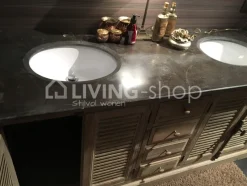 TIMELESS LIVING Landelijk badkamermeubel louvredeuren met natuursteen en 2 lavabo's