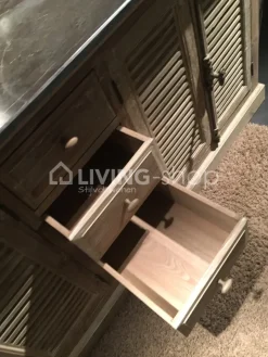 TIMELESS LIVING Landelijk badkamermeubel louvredeuren met natuursteen en 2 lavabo's