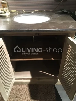 TIMELESS LIVING Landelijk badkamermeubel louvredeuren met natuursteen en 2 lavabo's