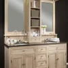 TIMELESS LIVING Landelijk eiken wastafel meubel met dubbele lavabo + opzetstuk met spiegels en LED