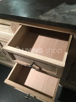 TIMELESS LIVING Landelijk eiken wastafel meubel met dubbele lavabo + opzetstuk met spiegels en LED