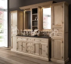 TIMELESS LIVING Landelijk eiken wastafel meubel met dubbele lavabo + opzetstuk met spiegels en LED