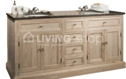 TIMELESS LIVING Landelijk eiken wastafel meubel met dubbele lavabo + opzetstuk met spiegels en LED
