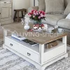 TIMELESS LIVING Landelijke creme salontafel met naturel teak top