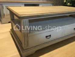 TIMELESS LIVING Landelijke creme salontafel met naturel teak top
