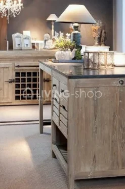 TIMELESS LIVING Landelijke stijl keukeneiland met tafel natuursteen, landelijke buitenkeuken