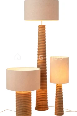 J-LINE Landelijke stijl vloerlamp Schroefdraad Hout Naturel/ linnen Grijs