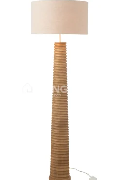 J-LINE Landelijke stijl vloerlamp Schroefdraad Hout Naturel/ linnen Grijs