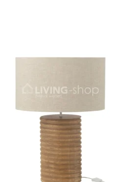 J-LINE Landelijke stijl vloerlamp Schroefdraad Hout Naturel/ linnen Grijs