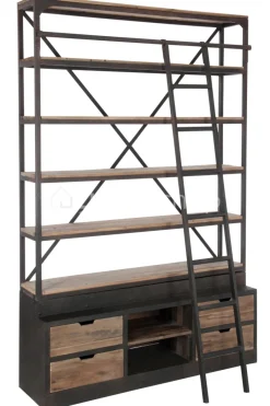J-LINE Landelijke stijl wandrek met smeedwerk ladder