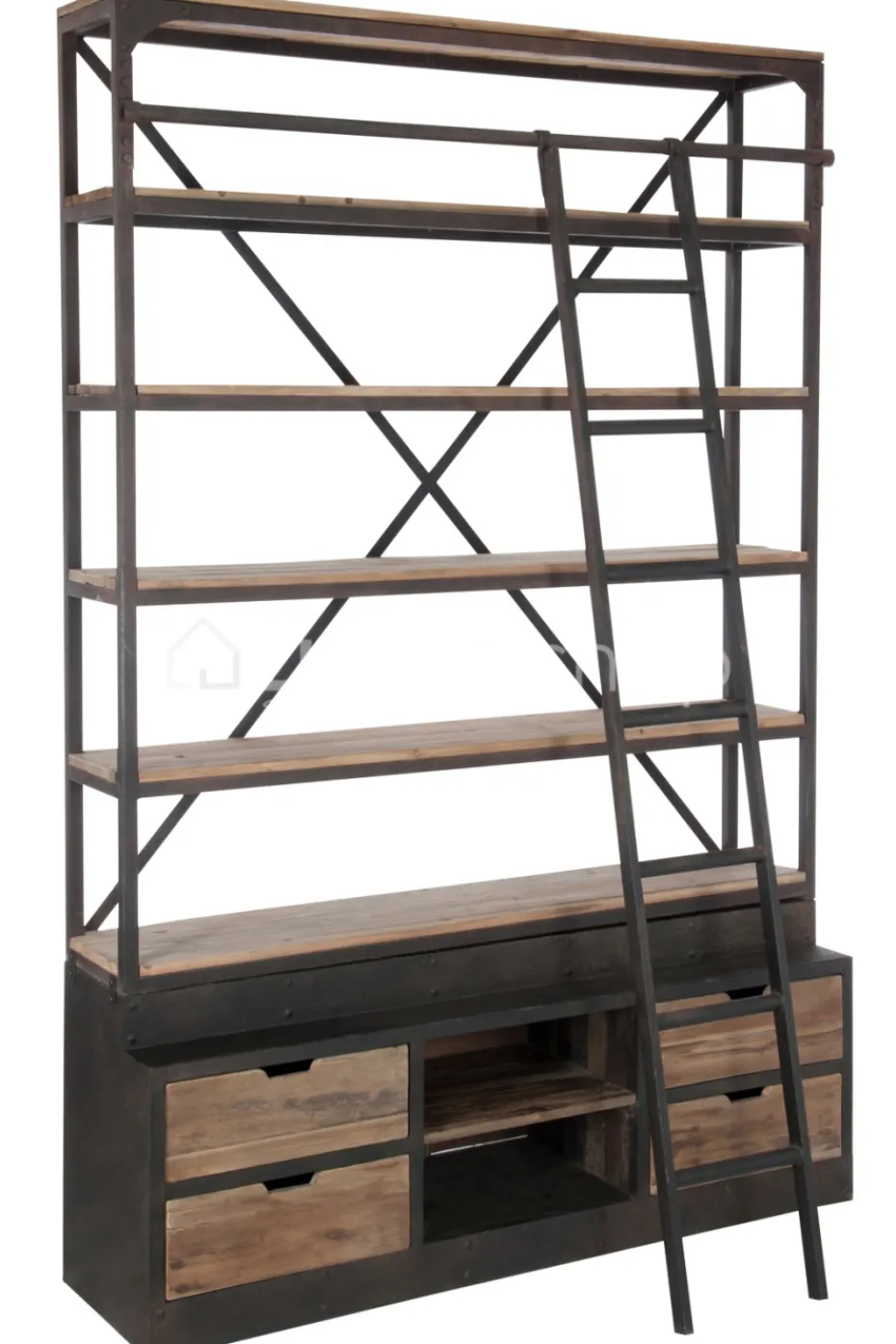 J-LINE Landelijke stijl wandrek met smeedwerk ladder