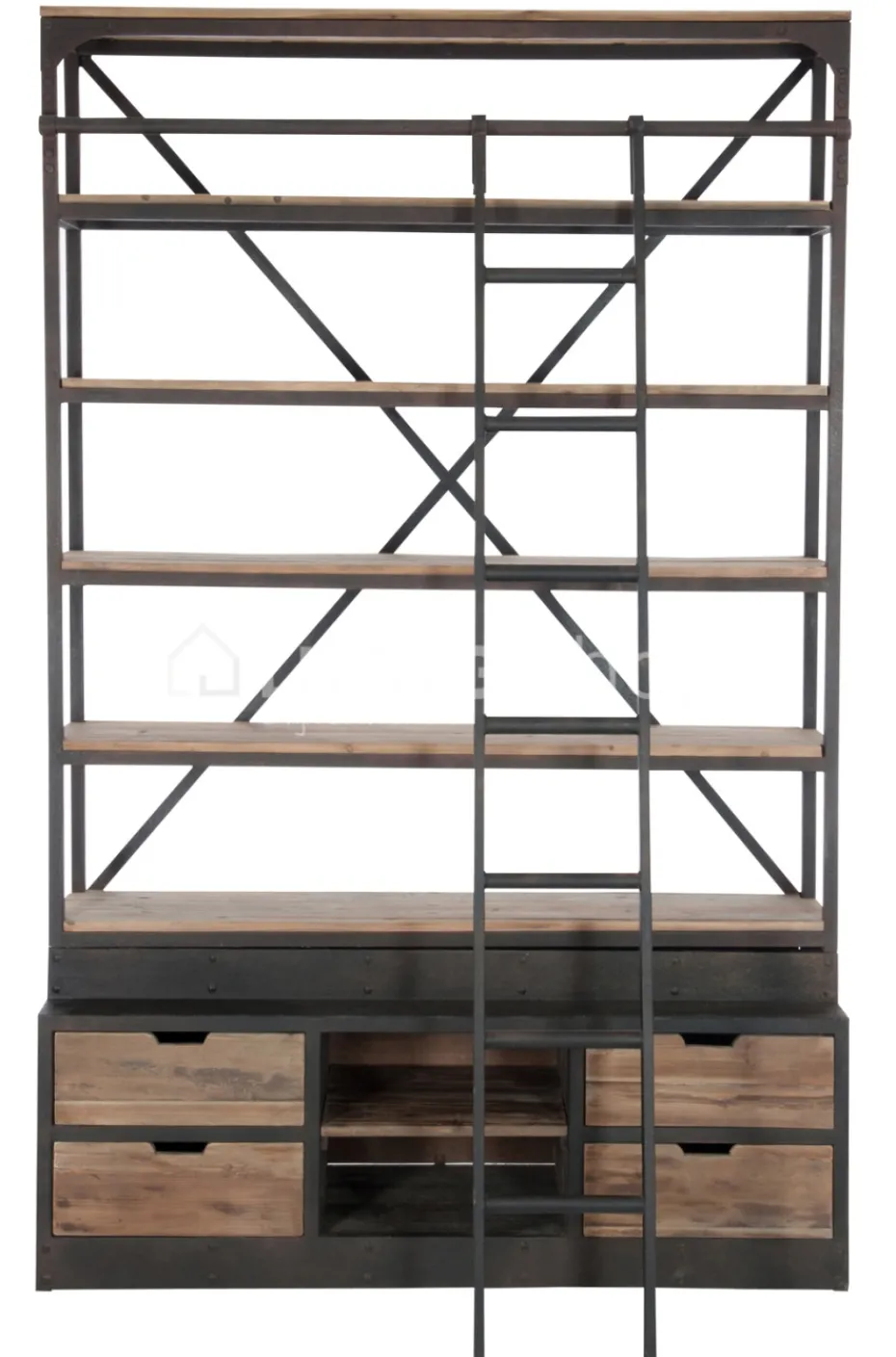J-LINE Landelijke stijl wandrek met smeedwerk ladder