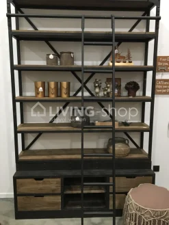 J-LINE Landelijke stijl wandrek met smeedwerk ladder