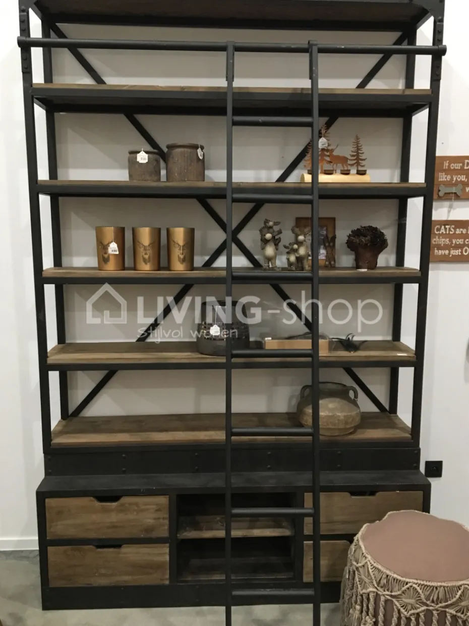 J-LINE Landelijke stijl wandrek met smeedwerk ladder
