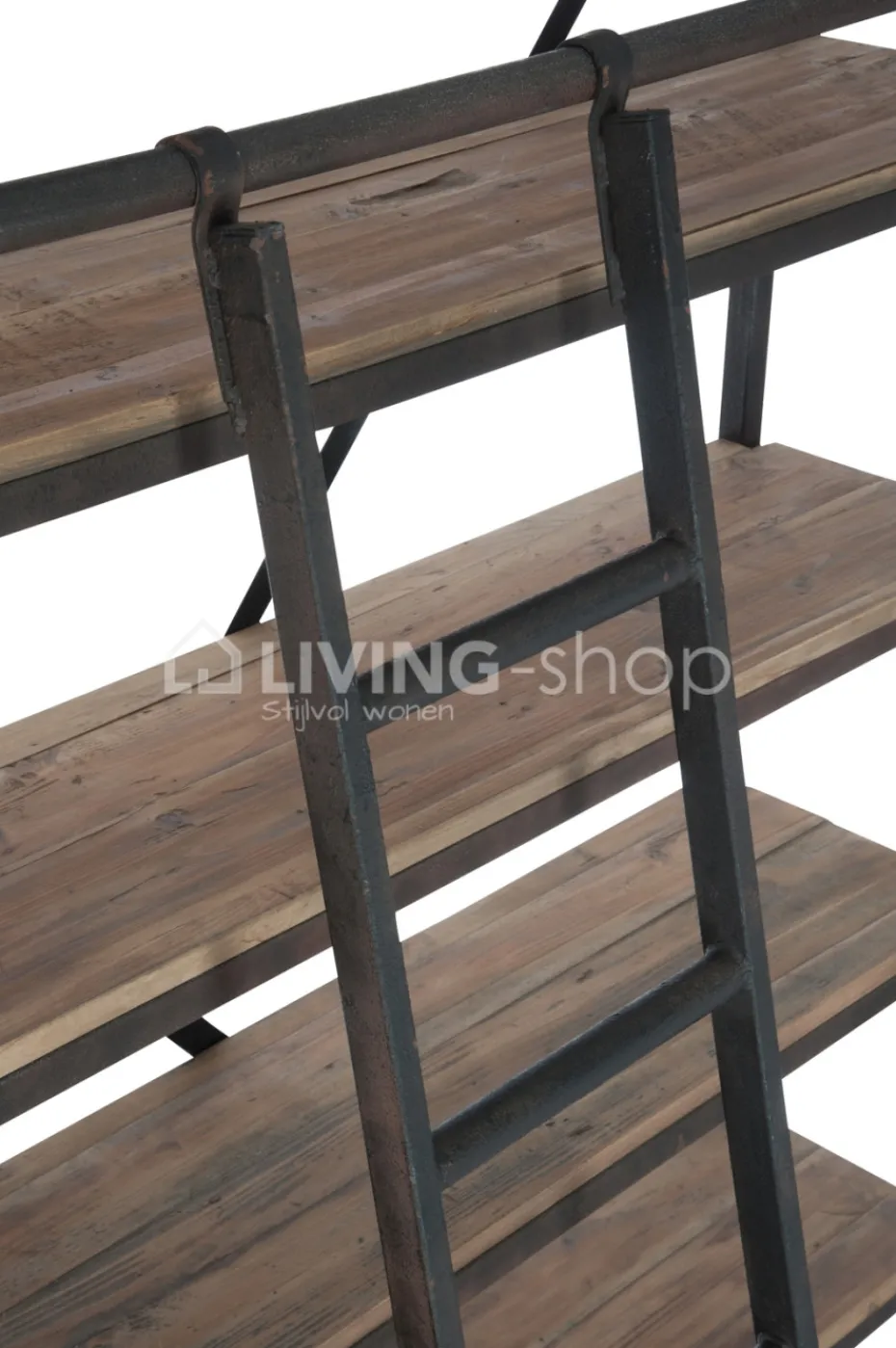 J-LINE Landelijke stijl wandrek met smeedwerk ladder