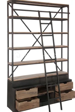 J-LINE Landelijke stijl wandrek met smeedwerk ladder
