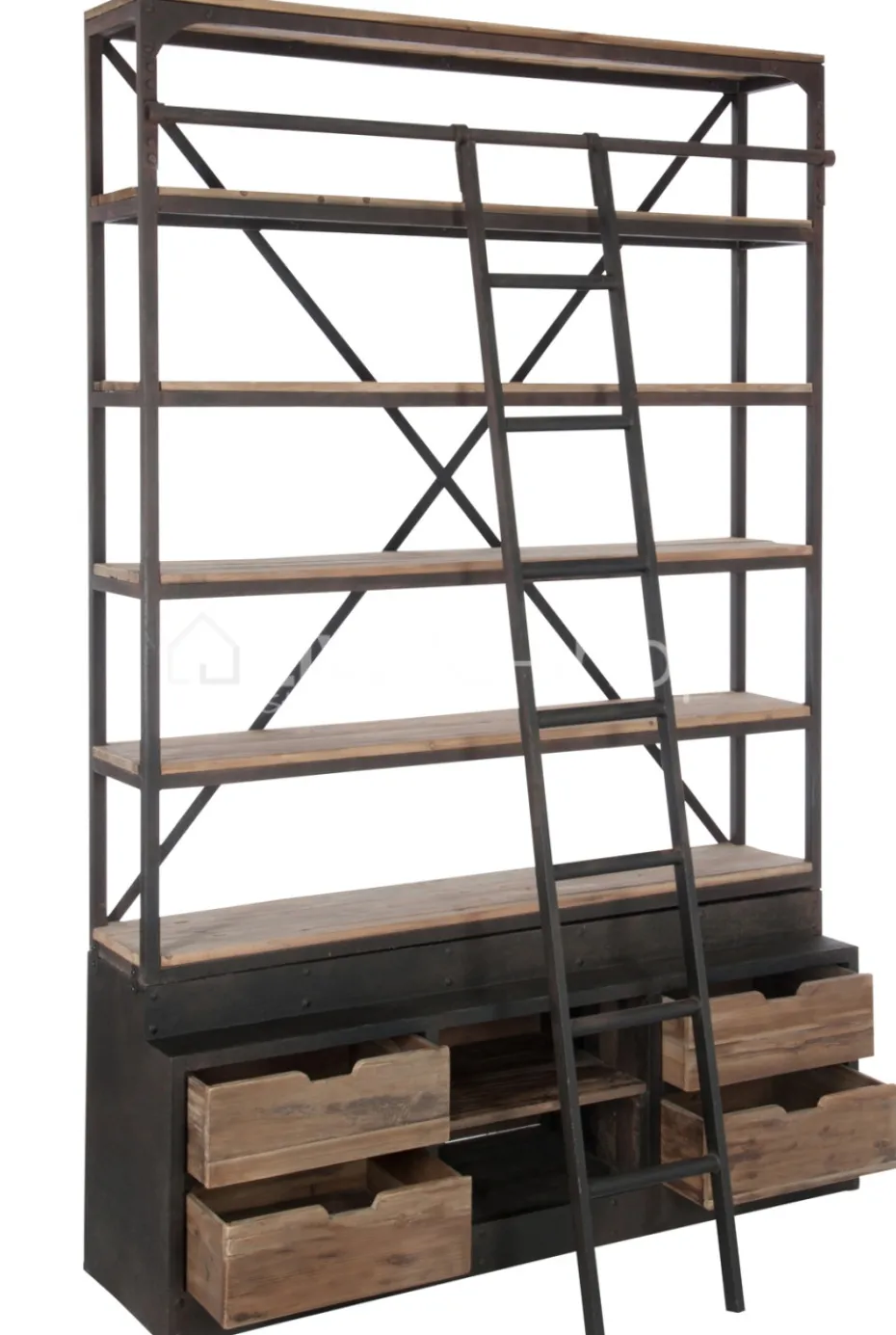 J-LINE Landelijke stijl wandrek met smeedwerk ladder