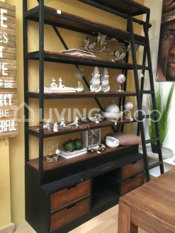 J-LINE Landelijke stijl wandrek met smeedwerk ladder