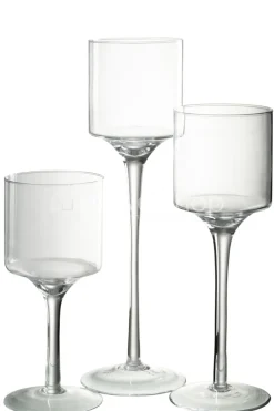 J-LINE Large Theelichthouder op voet glas transparant
