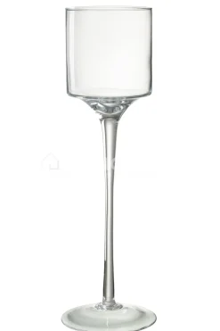 J-LINE Large Theelichthouder op voet glas transparant