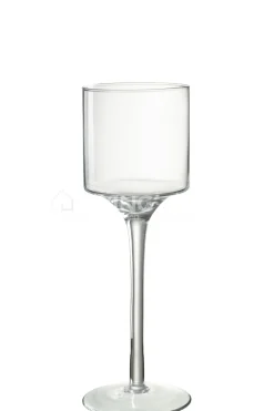 J-LINE Large Theelichthouder op voet glas transparant