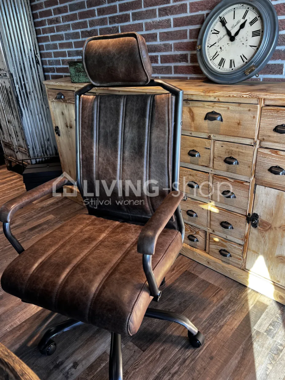TIMELESS LIVING Lederen bureelstoel landelijke stijl