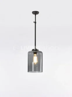 Verlichting online Loft stijl donkerbrons hanglamp met glazen kap grijs fumé
