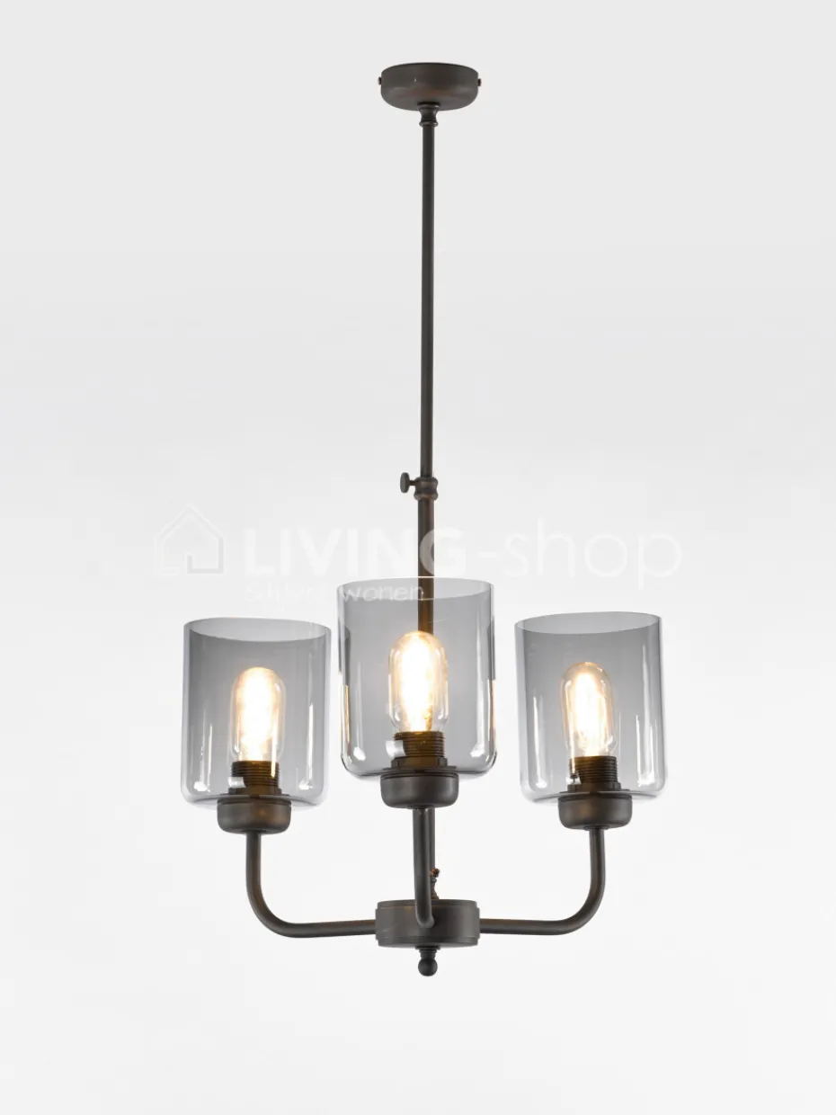 Verlichting online Loft stijl luster 3 lampen fumé glas
