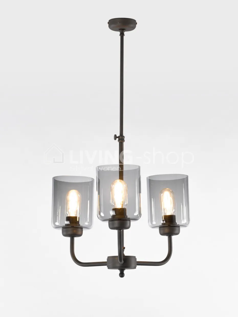 Verlichting online Loft stijl luster 3 lampen fumé glas
