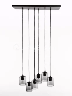 Verlichting online Luster met 6 pendels + 6 glazen fumé, woonkamer verlichting modern