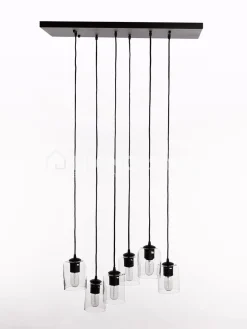 Verlichting online Luster met 6 pendels + 6 glazen fumé, woonkamer verlichting modern