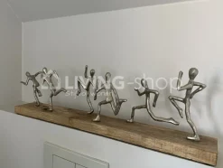 J-LINE Modern beeld 6 lopers alu mango hout