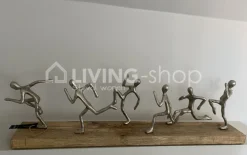 J-LINE Modern beeld 6 lopers alu mango hout