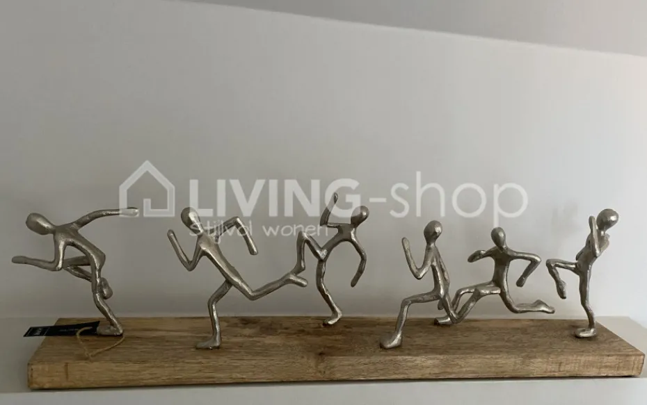 J-LINE Modern beeld 6 lopers alu mango hout