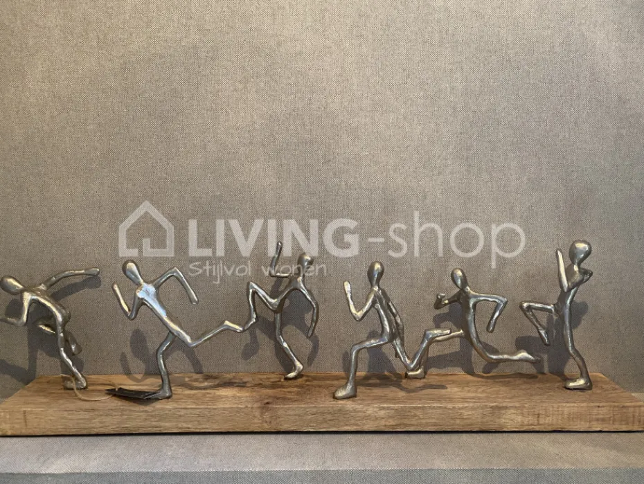 J-LINE Modern beeld 6 lopers alu mango hout