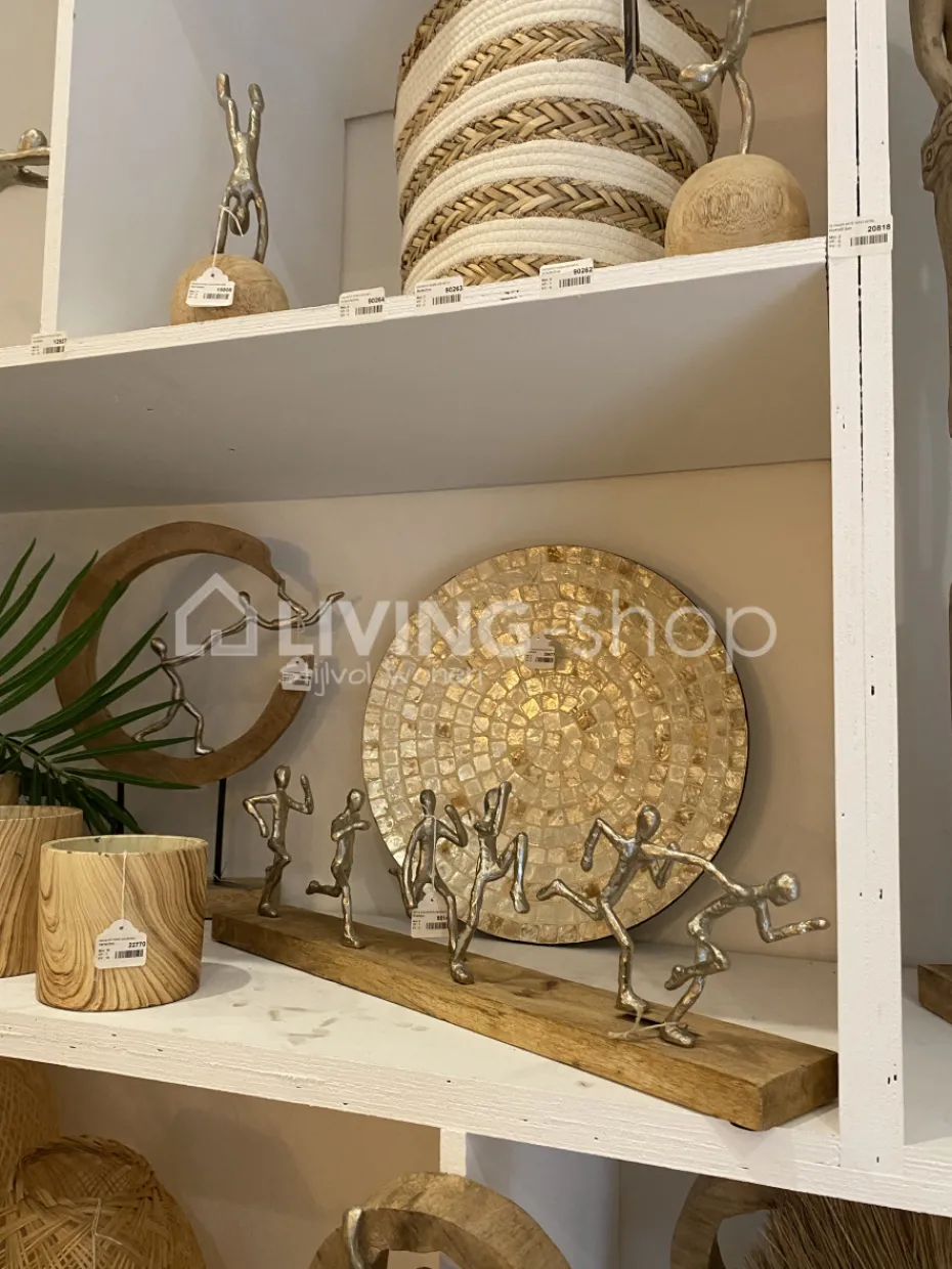 J-LINE Modern beeld 6 lopers alu mango hout