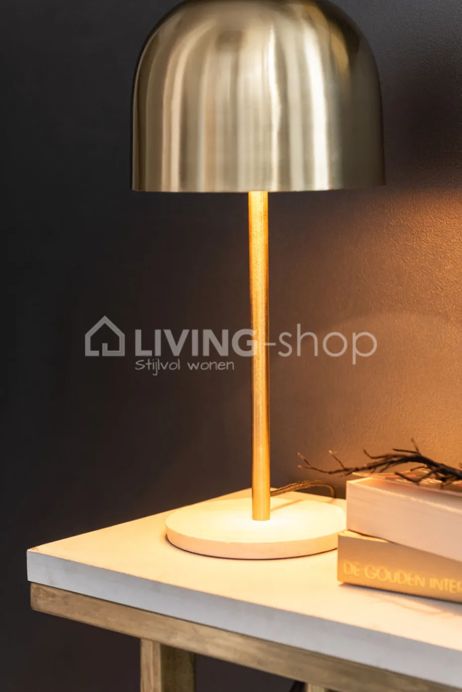J-LINE Moderne tafellamp Queen goud met voet marmer wit