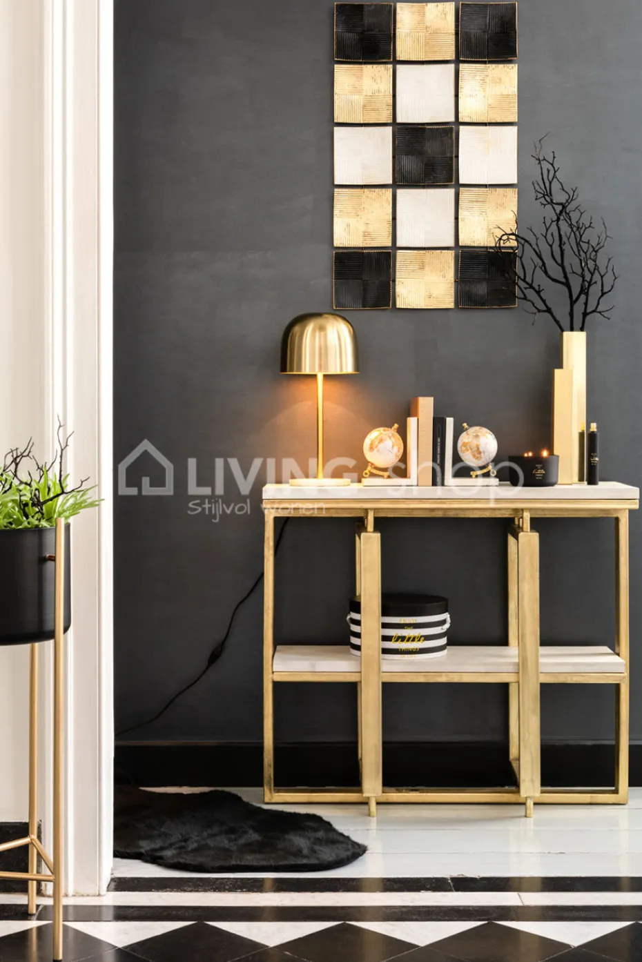 J-LINE Moderne tafellamp Queen goud met voet marmer wit